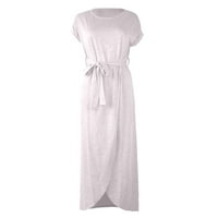 Летни рокли модерни къси ръкав Дължина на глезена Свободно солидно а-линия Кръгло деколте рокля бяло s