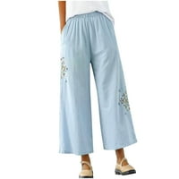 Плюс размер каприс за жени Лятна еластична високо талия Панталон Панталон Небрежни джобове Изрязани панталони панталони