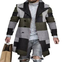 Paille Men Overcoats Lapel Neck Outwear Plaid Jacket Slim Fit Зимно топло палто палто Зелено сиво 4XL