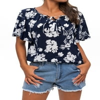 Небрежни блузи за летни V-образно деколте за жени Fluttery с къс ръкав Бохемски върхове, 86, средни