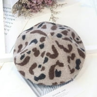 Coceopyut Leopard Print Жени момичета барета френски художник топла вълна зима шапка шапка ретро реколта обикновена барета солидна цветна елегантна дами