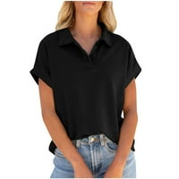 Плюс размер на върховете за жени с яка с къси ръкави за работа на ризи солидни облечени ежедневни летни дрехи Основни тениски блуза