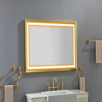 Sumdeal Mirror Vanity Mirror 48 x30 Правоъгълен алуминиев рамки срещу FOG LED осветена стена баня суета огледало със светлини, злато