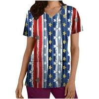 Ecqkame American Fly Rish Жени 4-ти юли Тениска Разчистване на женския ден на независимостта отпечатан с v-образно джоб