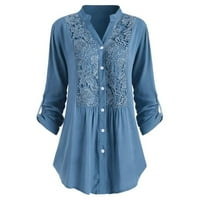 Блузи за жени модни свободни ежедневни плюс размер дантелени бутон v-образно деколте надолу с дълъг ръкав риза 5xl