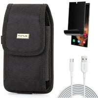 Клип на калъфа и 6ft USB-C кабел и протектор на екрана за поверителност за Samsung Galaxy S Ultra-Combo Rugged Holster Canvas & Type-C Бързо зарядно кабел и TPU филм анти-пип