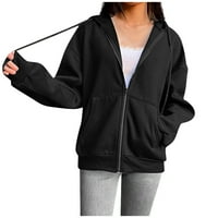 Zip up hoodie жени огромни суичър с джобни якета с дълъг ръкав с качулка