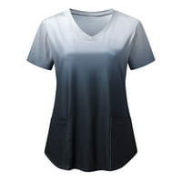 Тениски за жени модерни облечени ежедневни модни градиентни печат с къс ръкав върхове работещи униформени блуза риза дамски тениски