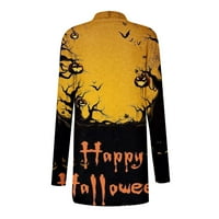 Tking Fashion Womens Cardigan Lightweight Open Front Halloween Print Нерегулярен жилетка с дълъг ръкав с джобно яке кардиган за жени оранжев XL