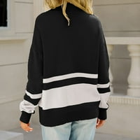Пуловери за жени модерни ежедневни дълги ръкав половин цип пуловери пуловери colorblock v яка на врата плетен хлабав джъмперни върхове черни