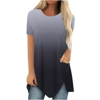 Големи тениски за жени с къси ръкави върхове блузи редовно прилягащи тениски пуловер тениски върхове градиентни тениски квадратни върхове на шията блузи бутон нагоре бутон надолу тениски дишащо сиво xxxxxl