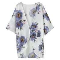 Жилетка за жени модни флорални печат шифон с къс ръкав свободно плажно облекло Покриване на блуза Женски жилетки