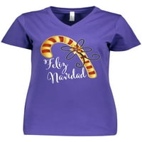 Inktastic Feliz Navidad Red and Gold Candy Cane Fan's V-Neck тениска