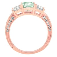3.61ct изумруден крой - трикодиен - симулиран зелен диамант - 14K розово злато - годежен пръстен