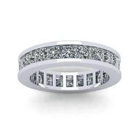 Естествен 3.90ct Princess Cut Diamond Channel Женски юбилеен сватбена лента за вечност пръстен Solid 18K White Gold H Si2