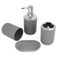 Комплект за баня, трайна пластмасова доставка на баня, за домашна баня тоалетни принадлежности за съхранение на баня декорация сиво
