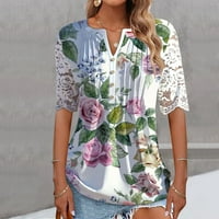 Leylayray Fashion Women's Flowers and Birds Print Spring and Summercasual Round Neck Printed с къс ръкав Топ дамска блуза