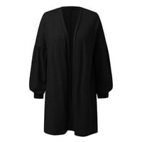 Дамски ежедневни отворени предни плетани жилетки плюшени плюшени пуловерни палто дамски жилетка пуловери кабел плетен черно