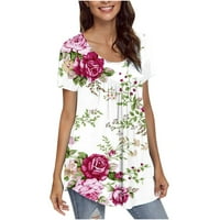 Fnochy блузи за жени плюс размер модна плътна цветна печат ежедневно v-образно деколте с къси ръкави разхлабени тениски блуза върхове