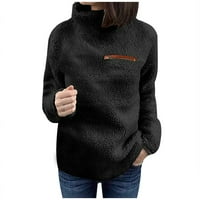 Zunfeo пуловер за жени ежедневни свободни годни топли високи плетени върхове с дълъг ръкав удобни тениски за тениски- черен 2xl