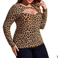 Секси леопардов печат на деколте с дълъг ръкав с дълъг ръкав плюс размери тениски