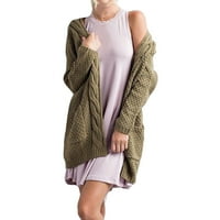 Женска жилетка есента за есента и зимата, среден дълъг свободен плюс размер двоен джобен кинк текстура, подходящ за ежедневно пътуване lohas време Кардиган пуловери за жени AG XL