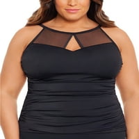 Swim Solutions, носещи секси черен плюс размер на корема Tankini Top, САЩ 24W
