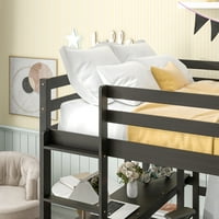 Ikayaa Full Loft Bed с бюро и рафтове, цвят на еспресо за спалбъм