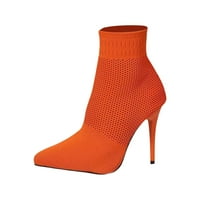 Zunfeo глезени ботуши за жени модерни ботуши с чорапи на висок ток Елегантни плетени ботуши на пръсти за есента на зимата- нов пристигащ клирънс червено 7