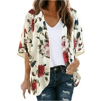 Kimono Cardigans for Women Summer Floral Print Puff ръкав шифон върхове Леки разхлабени покривки за ежедневни блузи върхове