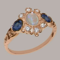 Британски направени 14K розово злато Natural Opal & Diamond Womens Anniversary Ring - Опции за размер - размер 6.5