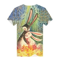 Великденски ризи за жени зайчета великденски яйца Графичен тройник с къс ръкав смешна тениска екипаж на врата удобна блуза великденски подарък за жени