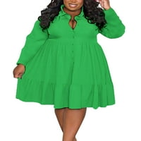 Пайли жени рокли с дължина на коляното с дълъг ръкав плюс размер небрежен хлабав кафтан зелен xl