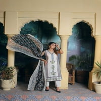 Ishdeena готова да носи костюм за морава с пакистанска рокля за бродерия за жени с Aar Dupatta - три комплекта