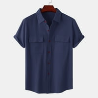 Daqian мъжки поло ризи клирънс мъже Небрежни солидни бутони плаж двоен джобен обрат с къс ръкав риза блуза ризи за мъже Просвещение ВМС 8
