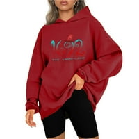 Женски суичър с качулка свободни пуловери модерни тийнейджъри момичета с дълъг ръкав ризи екипаж тренировка на шията ежедневно отпуснати номера върхове дрехи червен xl