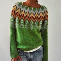 Deholifer дамски пуловери Пуловер Небрежен дълъг ръкав Crewneck Цветният блок пуловер пуловер за жени Зелено 3XL
