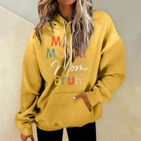 Bazyrey Clearance Hoodies for Women Дълги ръкав Моден графичен печат Разхлабени блузи Качулка Небрежно пуловер Жълт XL