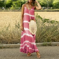 Entyinea дамски лятна макси рокля Небрежна огромна каишка отпечатани без ръкави слънчеви рокли розови 3xl