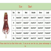 Облечете ръкавици за жени Коледна рокля Ретро Коледна печат на снежинка в дълга кръгла рокля с половин ръкав Макси рокля с къс ръкав