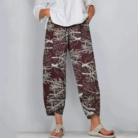 Женски панталони облечени ежедневни еластични талия отпечатани широки панталони от памук за памук за жени за жени