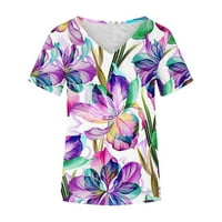 Плюс размери върхове за жени ежедневни летни къси ръкави v Врат флорални графични тениски Модни спокойни монтирани удобни пуловеризи