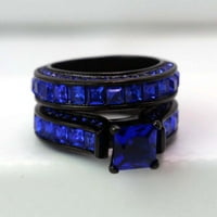 Съвпадащи пръстени двойка пръстен черно злато, покрита принцеса, 1ct сини cz жени сватбени пръстени комплекти