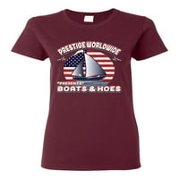 Wild Bobby, Vintage Retro USA Prestige Worldwide Funny Boats and Hoes дамска графична тениска, Maroon, 3x-голяма