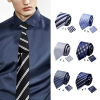 Rygai Tie Cufflink Pocket Square Set дишащ кариран щампа и райета официален бизнес декоративен реколта сватбена вратовръзка комплект за маншети за мъже, g неща, g