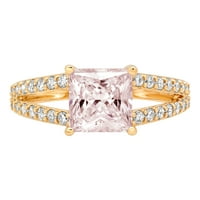 2. CT Brilliant Princess Cut Clear симулиран диамант 18k жълто злато пасианс с акценти пръстен SZ 6.75