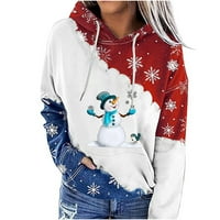 Дама сладък снежен човек и снежинка графични ризи модерни ежедневни разхлабени риза коледни дрехи суичъри за жени с качулка с качулка с дълъг ръкав бял xxl