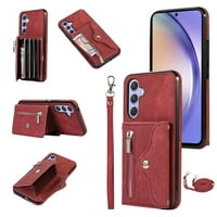 Crossbody портфейл за портфейл за Samsung Galaxy A 5G с RFID карти слотове с цип Zipper Pocket Function Калъф за шок за портмоне с разглобяема презрамка, червено