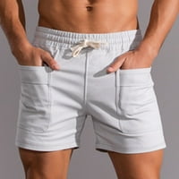 Мъжки панталони мъже солидни ежедневни модни памучни спортни еластични ластични вари-нагоре къси панталони сиво 12