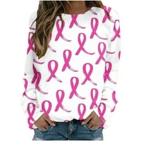 ylioge ризи за рак на гърдата за жени есенни модни розови панделки с дълъг ръкав Суичър на шията